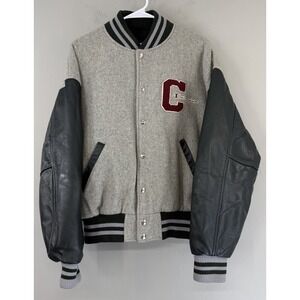 Vtg Champions Bomber Varsity Jacket Adult Large Heavy Leather / Wool Blend